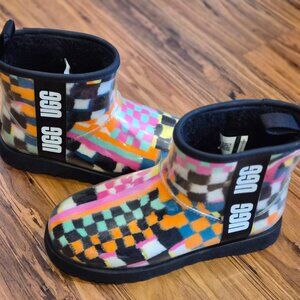 UGG Clear Multicolor Checkered Fuzzy Waterproof Boots 8